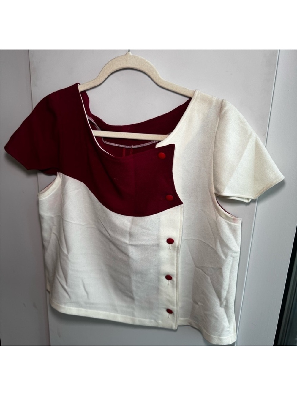 Vintage Valerie Villacampa Paris Color Block Asymmetric Button Top - Picture 5 of 5